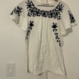 Embroidered White and Black Women's Top